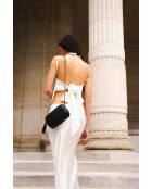 Metalen zwarte leren schoudertas van imitatieleer - 19x12x5 cm