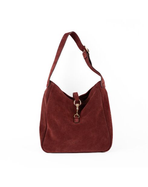 Sac porté épaule en Velours de Cuir lexi bordeaux - 28x28x11 cm