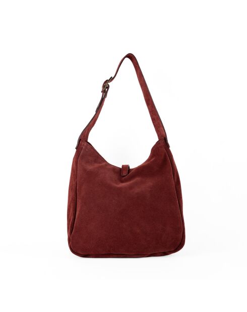 Sac porté épaule en Velours de Cuir lexi bordeaux - 28x28x11 cm