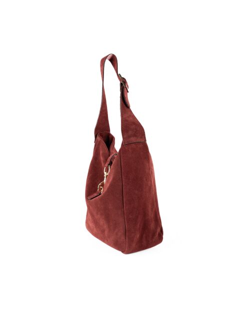 Sac porté épaule en Velours de Cuir lexi bordeaux - 28x28x11 cm
