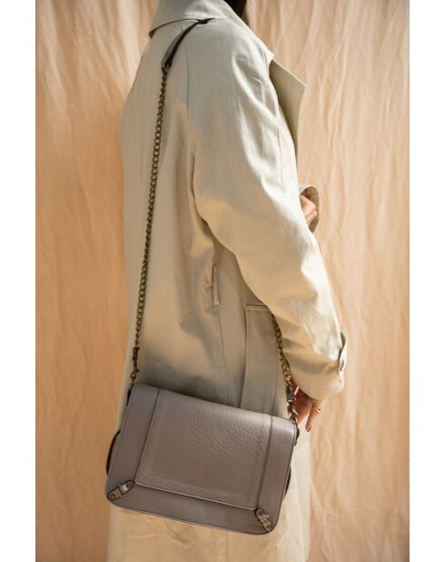 Sac bandoulière en Cuir Seren gris clair - 23,5x10x16 cm