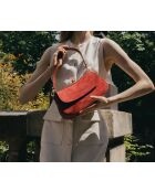 Sac porté épaule en Velours de Cuir Cyra Bordeaux - 27x14x6 cm