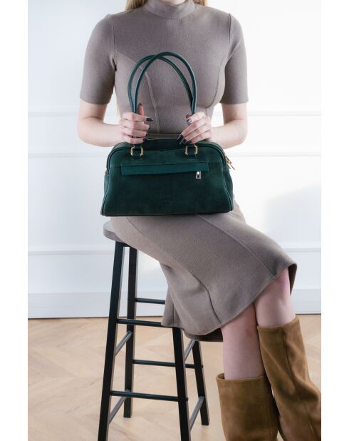 Drew Green Schultertasche aus Samt, Leder, 28 x 19 x 9 cm