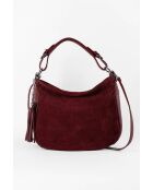 Sac porté épaule en Velours de Cuir Kai Bordeaux - 30x25x10 cm