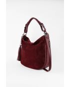 Sac porté épaule en Velours de Cuir Kai Bordeaux - 30x25x10 cm