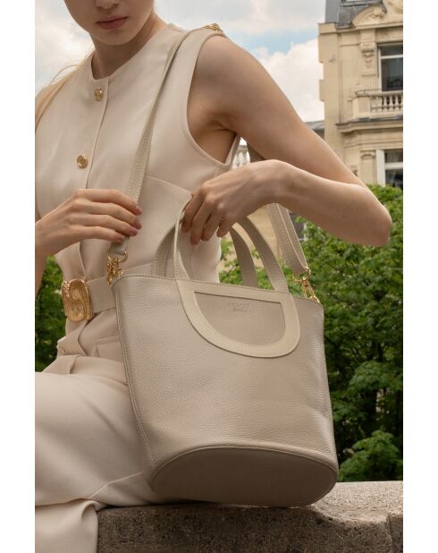 Saia leren handtas licht taupe/beige - 25x30x15 cm