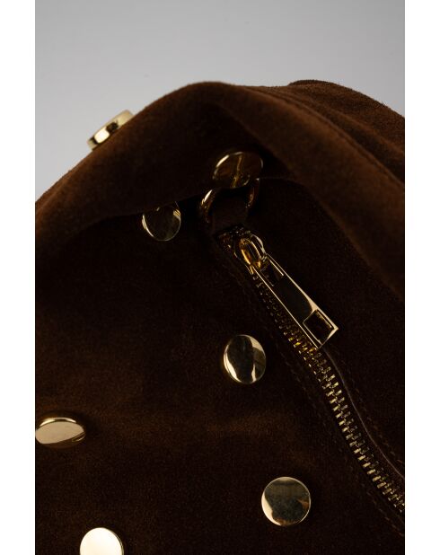 Bolso Lenyx de piel aterciopelada marrón - 42x35x8 cm