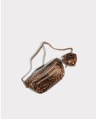 Riñonera Tena de piel con estampado de leopardo negro - 31x14x4,5 cm