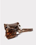 Riñonera Tena de piel con estampado de leopardo negro - 31x14x4,5 cm