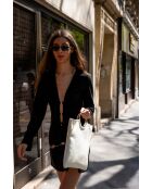 Jany leren handtas gebroken wit - 29x31,5x2 cm