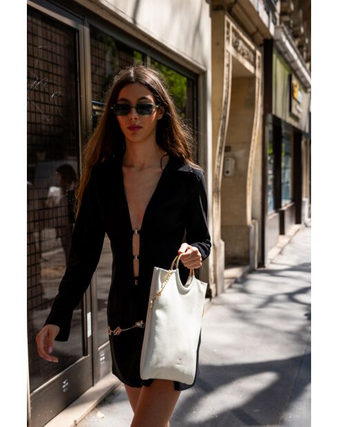 Cremefarbene Jany Lederhandtasche - 29x31,5x2 cm