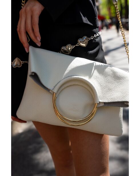 Cremefarbene Jany Lederhandtasche - 29x31,5x2 cm