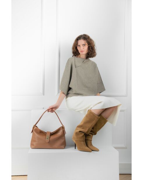 Ellad Schultertasche aus kamelfarbenem Leder - 25x29x9 cm