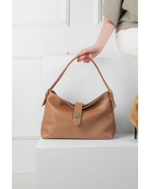 Ellad Schultertasche aus kamelfarbenem Leder - 25x29x9 cm