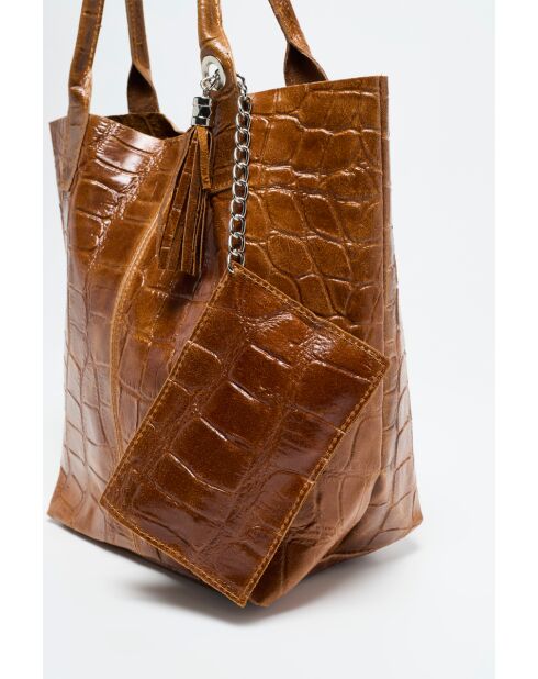 Sac à main en Cuir Star Camel - 42x33x18 cm