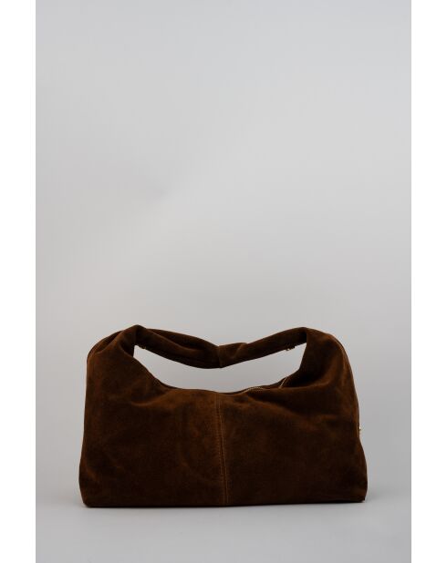 Bolso Lenyx de piel aterciopelada marrón - 42x35x8 cm