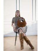 Siana Camel Velvet leren schoudertas - 33x27x6 cm