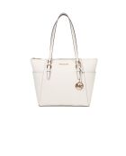 Charlotte Große Tragetasche aus cremefarbenem Leder, 38 x 25,5 x 12 cm