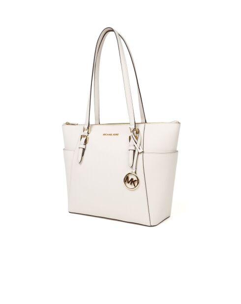 Charlotte Große Tragetasche aus cremefarbenem Leder, 38 x 25,5 x 12 cm