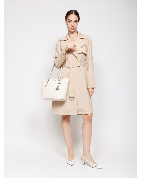 Charlotte Große Tragetasche aus cremefarbenem Leder, 38 x 25,5 x 12 cm