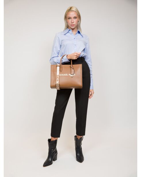 Mirella leren handtas medium oost-west bruin-35x27x12 cm