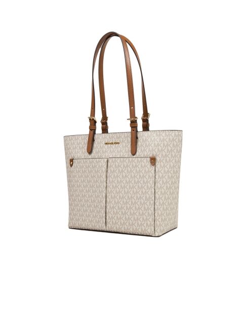 Bolsa de viaje con doble bolsillo, tamaño mediano, color vainilla, 37 x 26 x 17 cm