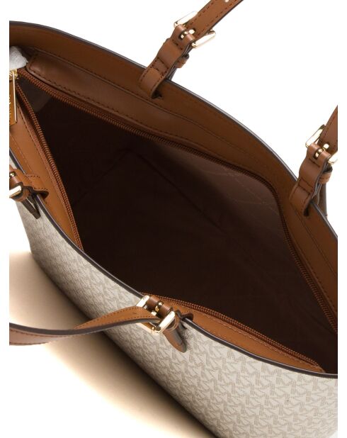 Bolsa de viaje con doble bolsillo, tamaño mediano, color vainilla, 37 x 26 x 17 cm