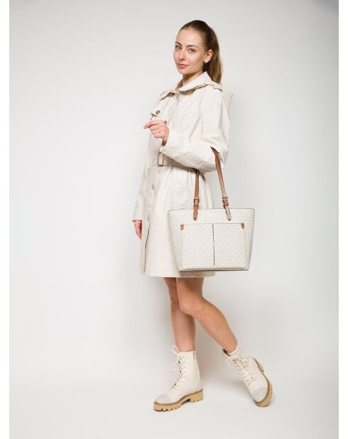 Bolsa de viaje con doble bolsillo, tamaño mediano, color vainilla, 37 x 26 x 17 cm