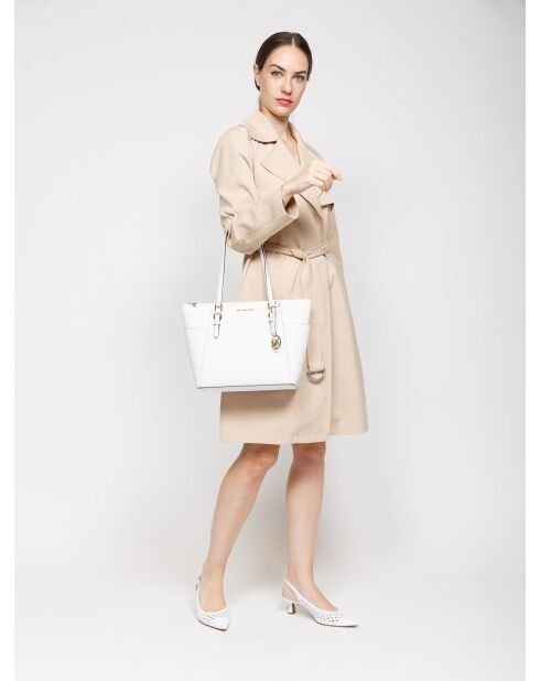 Charlotte Tragetasche aus Leder, Größe L, optisch, Weiß-38x25,5x12 cm