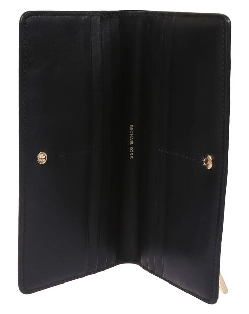 Portafoglio in pelle Empire Portafoglio nero di grande formato e sottile con bottoni a pressione -19x10 cm