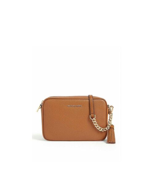 Middelbruine Jet Set leren schoudertas-21x14x6 cm