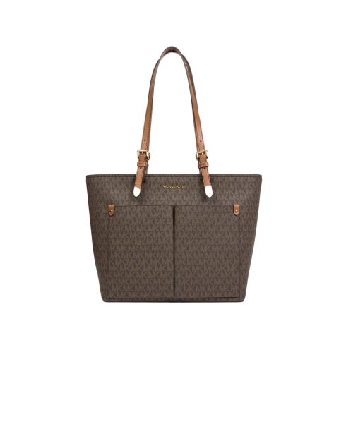 Bruine Jet Set middelgrote draagtas met dubbele zakken-37x26x17 cm