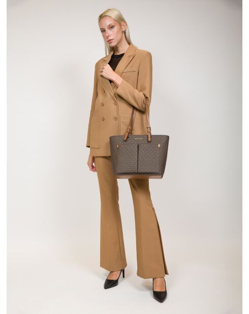 Bruine Jet Set middelgrote draagtas met dubbele zakken-37x26x17 cm