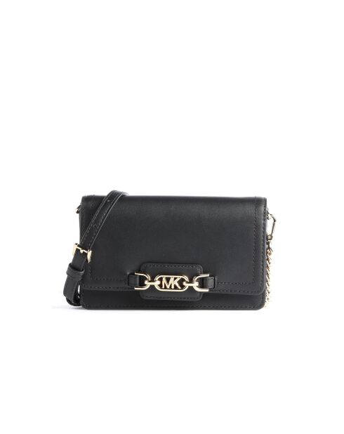 Schultertasche Heather Small Phone Chain aus Leder Schwarz-18x11x4 cm