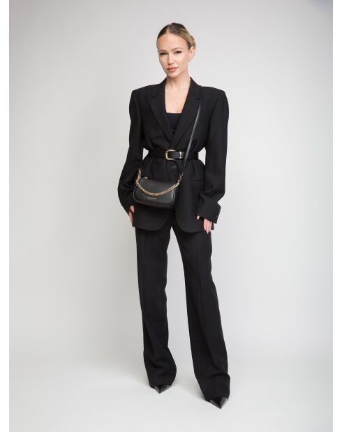 Carmela Small Pouchette Schultertasche aus schwarzem Leder, 20 x 12 x 6 cm