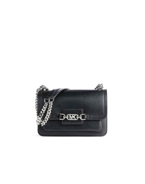 Schultertasche aus schwarzem Leder-23,5x15x7 cm