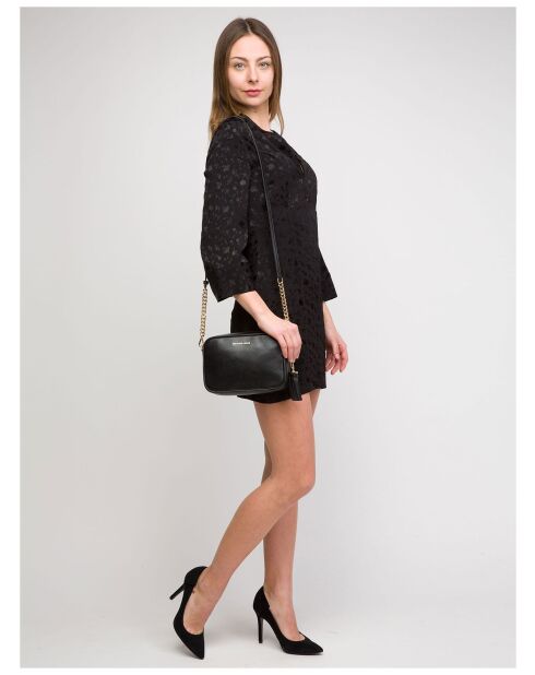 Middelgrote zwarte Jet Set leren schoudertas-21x14x6 cm