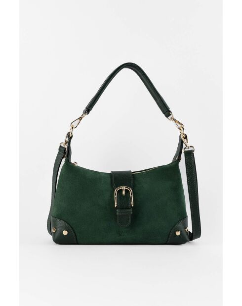 Bolso de hombro Kane de piel aterciopelada verde - 26x17x7 cm