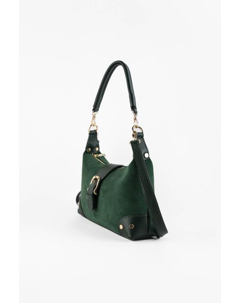 Bolso de hombro Kane de piel aterciopelada verde - 26x17x7 cm