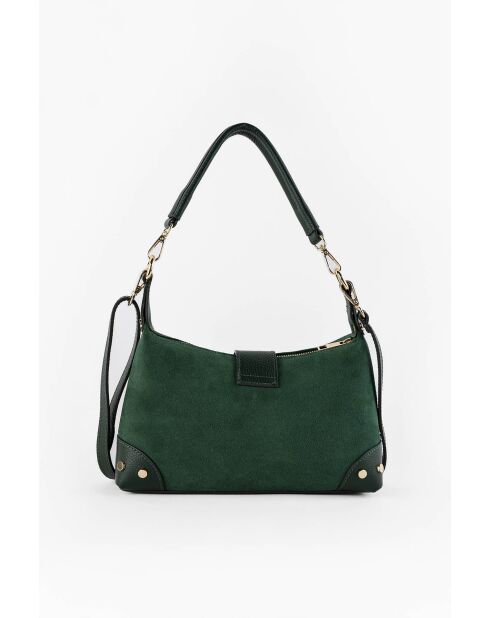 Bolso de hombro Kane de piel aterciopelada verde - 26x17x7 cm