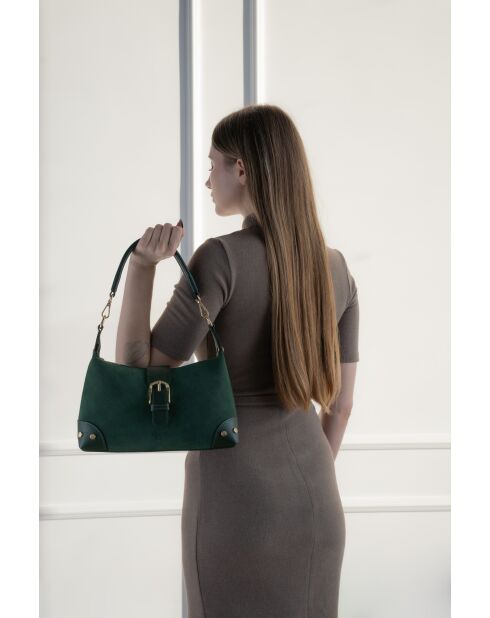 Bolso de hombro Kane de piel aterciopelada verde - 26x17x7 cm
