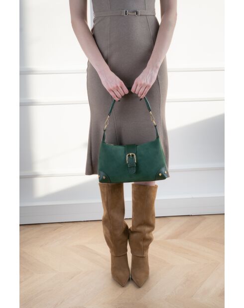 Bolso de hombro Kane de piel aterciopelada verde - 26x17x7 cm