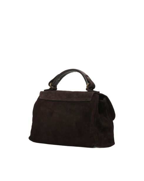 Louis leren fluwelen schoudertas met mokka-franjes - 28x20x9 cm