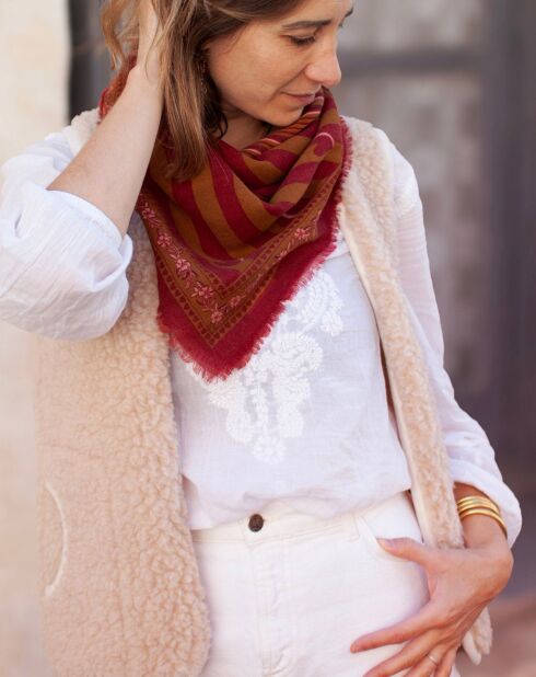 Lines bronzen sjaal van 100% wol - 100x100 cm