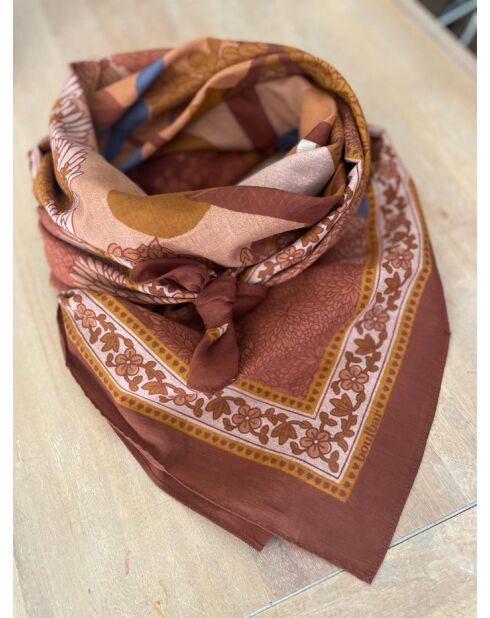 Schal aus 100% karamellfarbener Baumwolle - 100x100cm