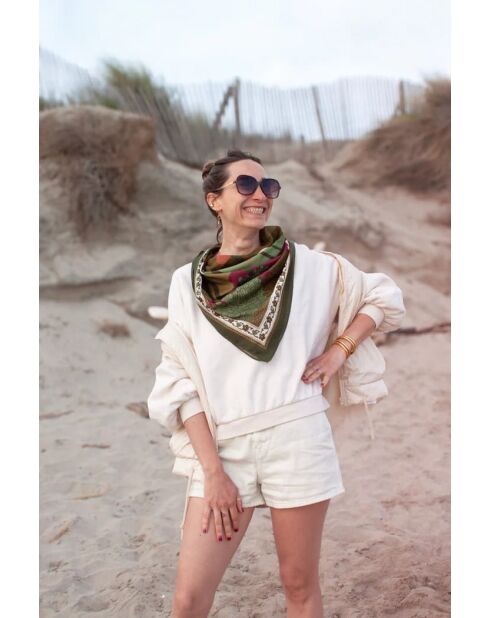 Khakifarbener Schal aus 100% Baumwolle - 100x100cm