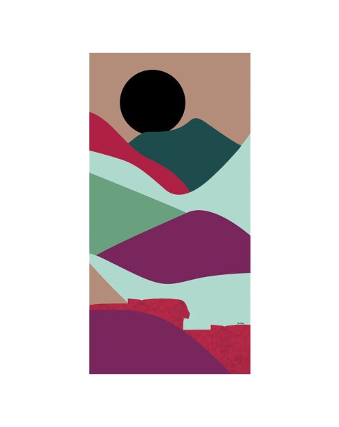 Etole 100% Coton bio Black sun magenta - 200x100 cm