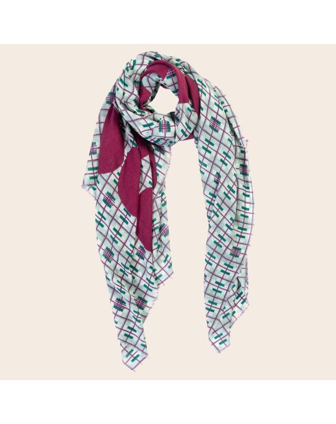 Bufanda verde 100% lana superpuesta - 100x200 cm