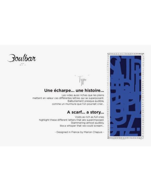 Typo sjaal van 100% blauwe wol - 70x180 cm