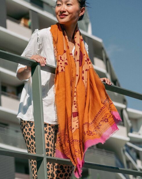 Gemusterter Kamelschal aus 100% Wolle - 70x180 cm